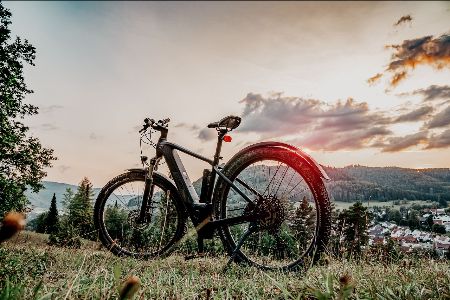 E-bike shown against the Stroud valleys in the background