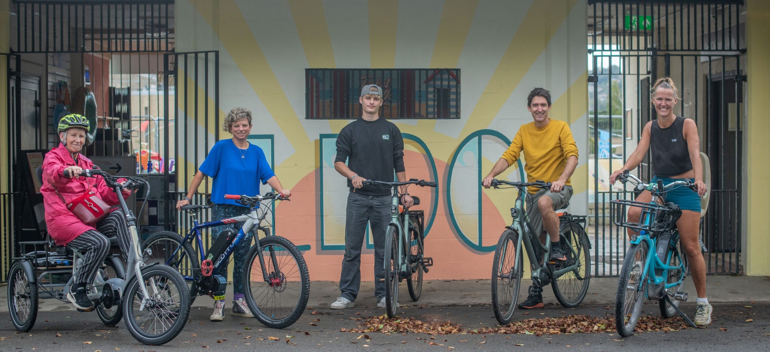 Launch of new Pedal Power bikes featuring volunteers on different e-bike models